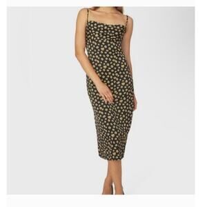 WEWOREWHAT COWL NECK MIDI DRESS FLORAL YELLOW BLACK NEW size 0
